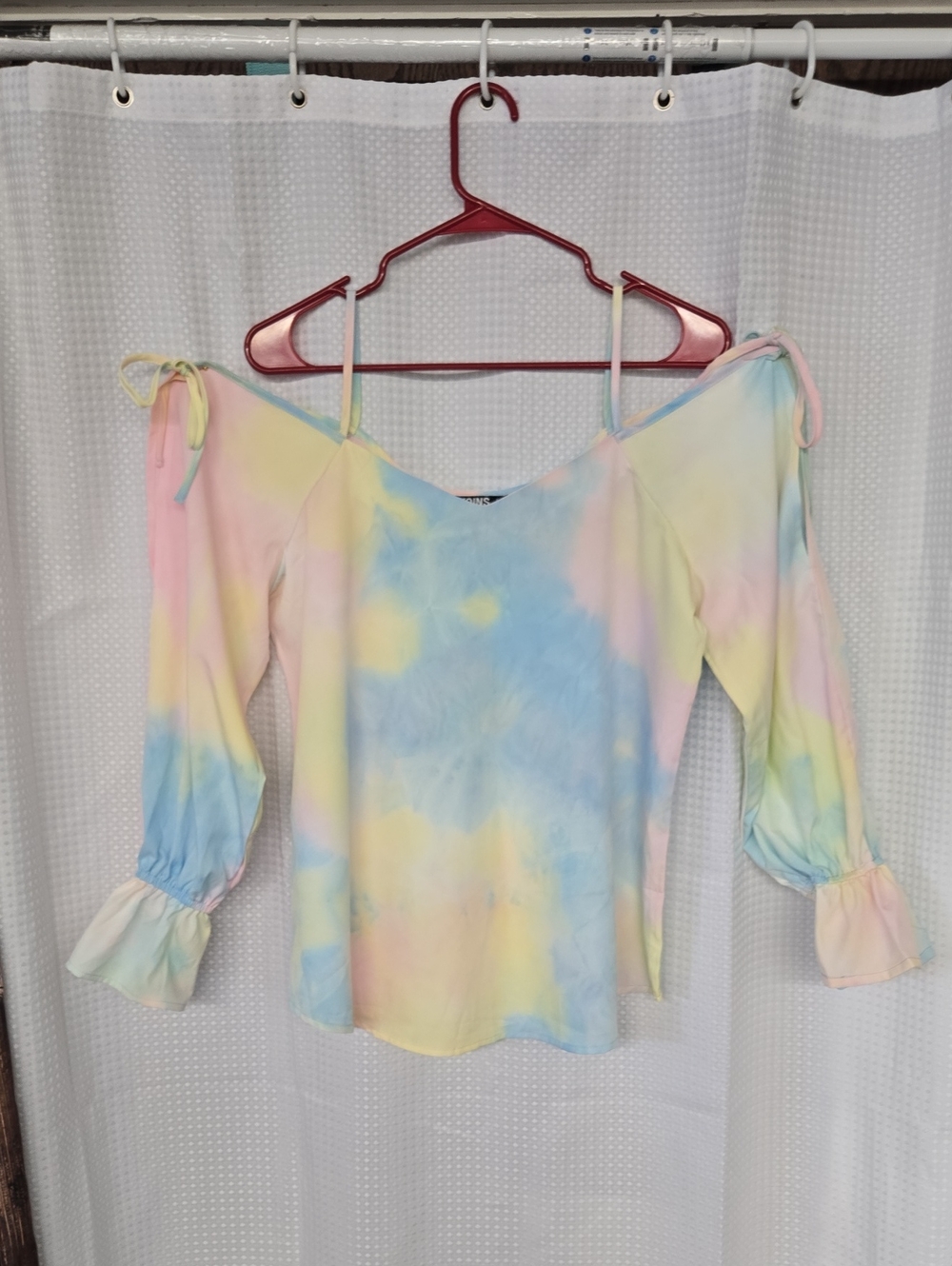 YOINS Pastel Tie-Dye Off-Shoulder Blouse - Pink, Blue, Yellow, Cream